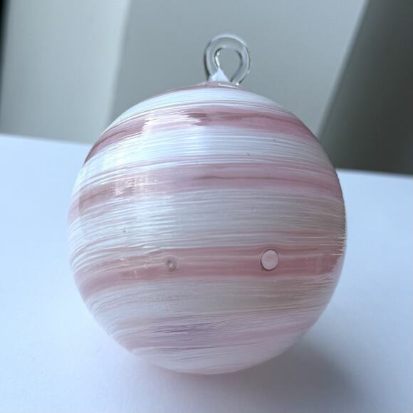 Glass Eye Studio Hand Blown Ornament Pink & White Swirl Globe GES Seattle 3.5” - Picture 2 of 6